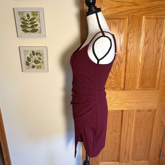 Emerald Sundae Women's M Red Spaghetti Strap Bodycon Dress V-Neck Asymmetric - Picture 3 of 9